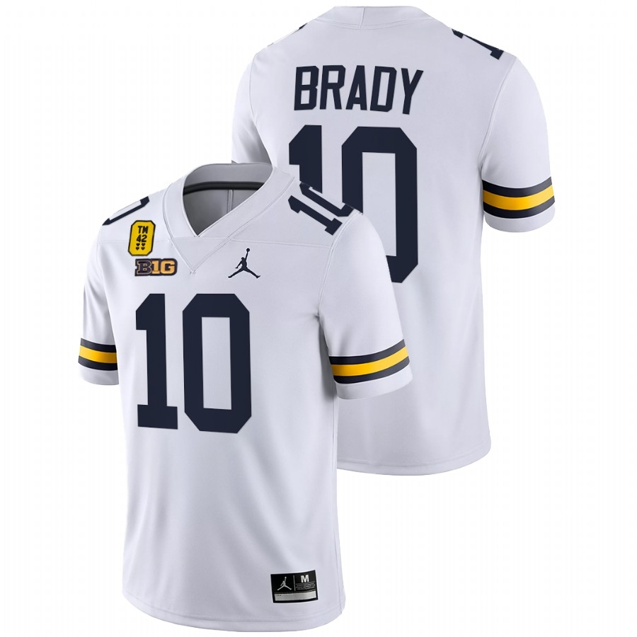 Michigan Wolverines Men's NCAA Tom Brady #10 White TM 42 Patch Oxford Strong College Football Jersey CAB7349AO